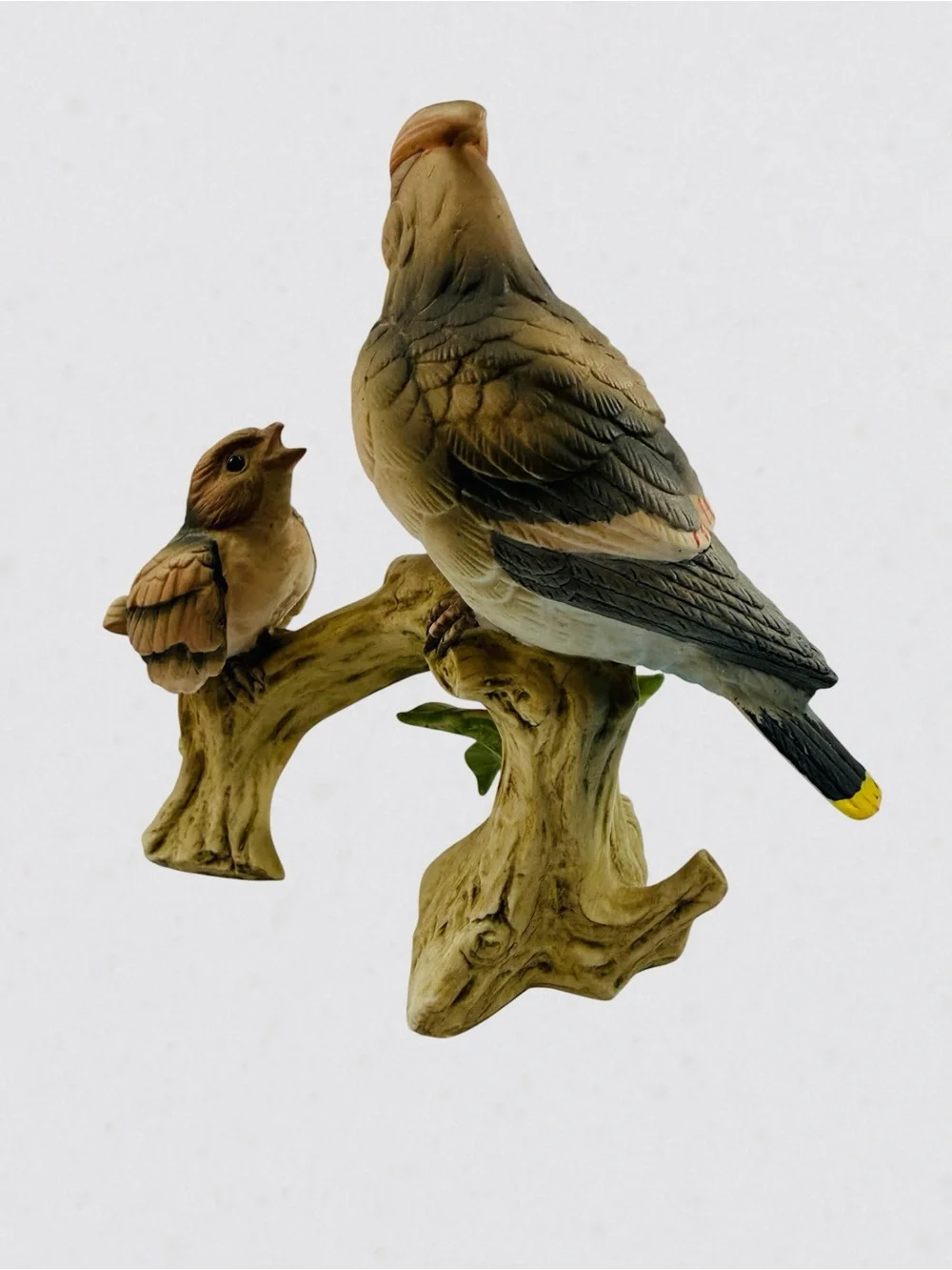 Vintage Lefton Cardinal Mother Baby Bird Branch Porcelain Figurine KW07456